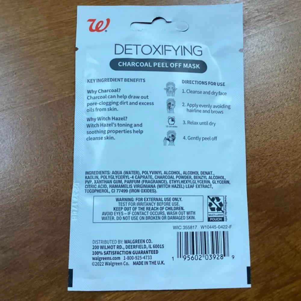 Walgreens Detoxifying Charcoal Peel Off Masks 14.7 ml 6 pack New